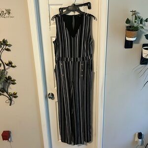 INC International Concepts Black and White Striped Sleeveless Jumpsuit